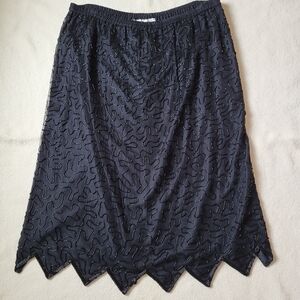 NWT Vintage Black silk Beaded Midi Straight Skirt Women's Size 1X Whimsigoth